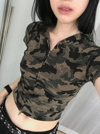 Retro Hip Camo Plage Short Sleeve Hoodie
