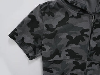 Retro Hip Camo Plage Short Sleeve Hoodie