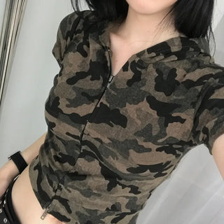 Retro Hip Camo Plage Short Sleeve Hoodie