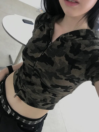 Retro Hip Camo Plage Short Sleeve Hoodie