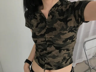 Retro Hip Camo Plage Short Sleeve Hoodie