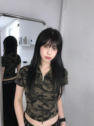 Retro Hip Camo Plage Short Sleeve Hoodie