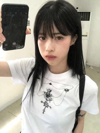 Vintage Necklace Round Neck Short Sleeve T-shirt