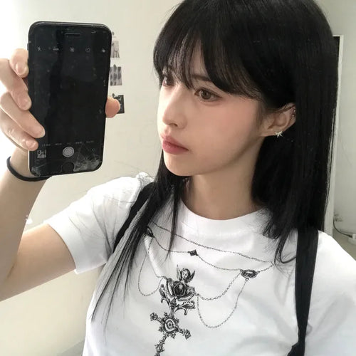 Vintage Necklace Round Neck Short Sleeve T-shirt