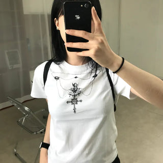 Vintage Necklace Round Neck Short Sleeve T-shirt