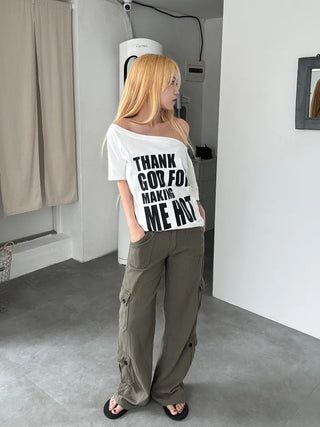 Casual Wide Button Pocket Basic Long Pants