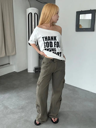 Casual Wide Button Pocket Basic Long Pants