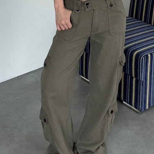 Casual Wide Button Pocket Basic Long Pants