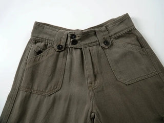 Casual Wide Button Pocket Basic Long Pants