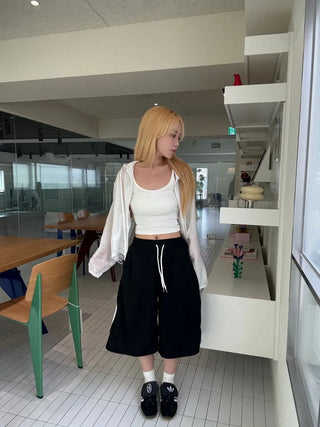 Basic ribbed strap inner crop tank top