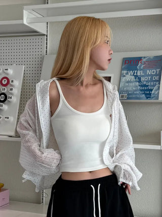 Basic ribbed strap inner crop tank top