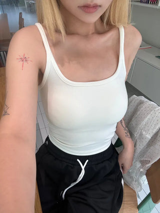 Basic ribbed strap inner crop tank top