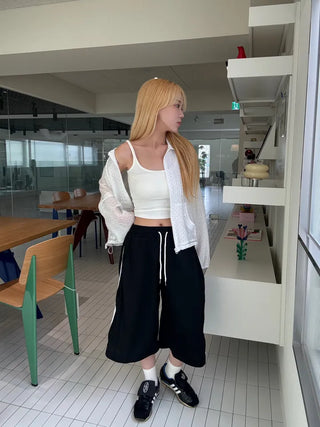 Basic ribbed strap inner crop tank top