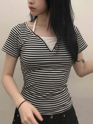Halter Layered Striped T-shirt