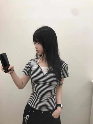 Halter Layered Striped T-shirt