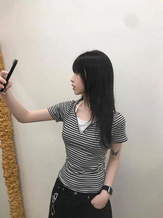 Halter Layered Striped T-shirt