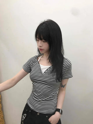 Halter Layered Striped T-shirt