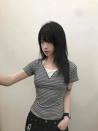 Halter Layered Striped T-shirt