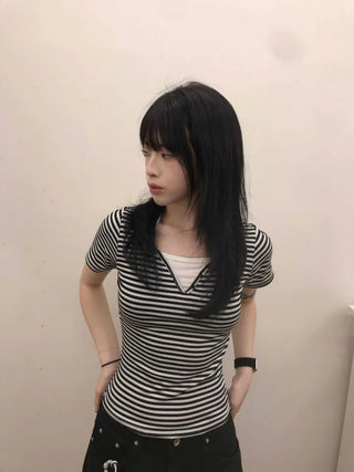 Halter Layered Striped T-shirt