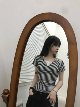 Halter Layered Striped T-shirt