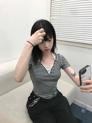 Halter Layered Striped T-shirt