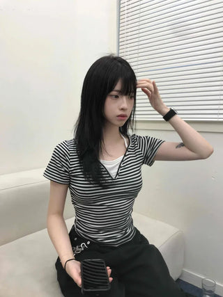 Halter Layered Striped T-shirt