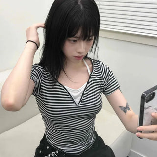 Halter Layered Striped T-shirt