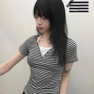 Halter Layered Striped T-shirt
