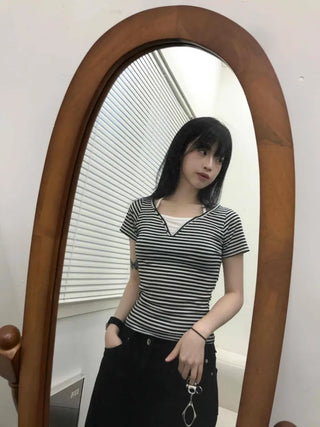 Halter Layered Striped T-shirt