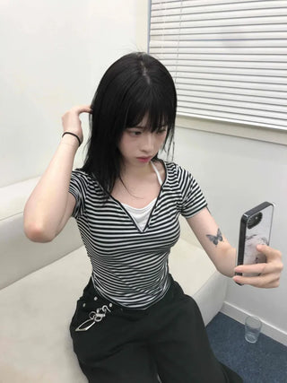 Halter Layered Striped T-shirt