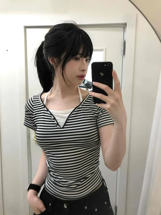 Halter Layered Striped T-shirt