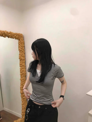 Halter Layered Striped T-shirt