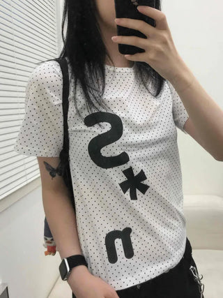 Effortless Chic Dot Kitsch Lettering T-shirt