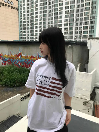 Street American Flag Print T-shirt