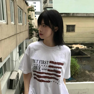 Street American Flag Print T-shirt
