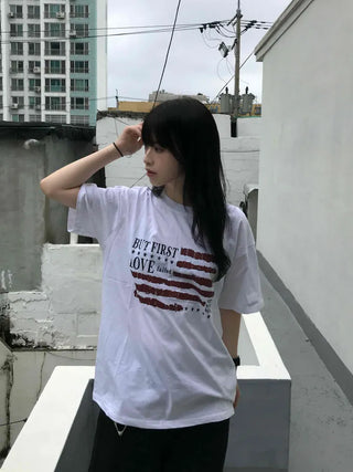 Street American Flag Print T-shirt