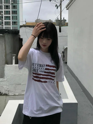 Street American Flag Print T-shirt