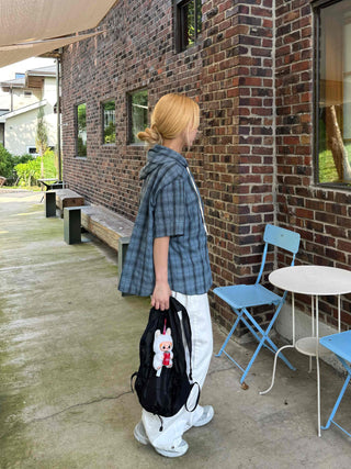 Check oversized short-sleeve hoodie