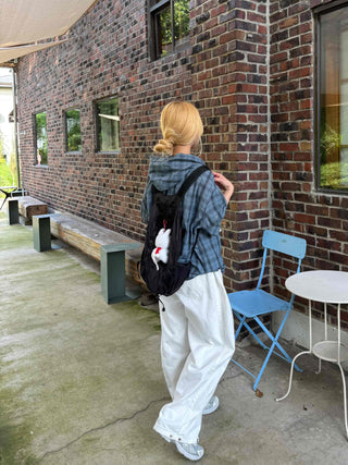 Check oversized short-sleeve hoodie