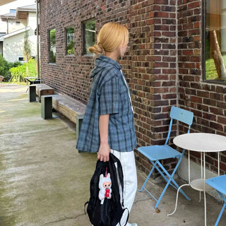 Check oversized short-sleeve hoodie
