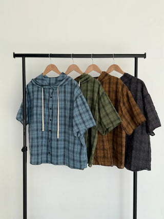 Check oversized short-sleeve hoodie