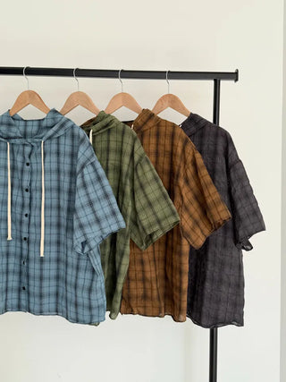 Check oversized short-sleeve hoodie