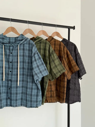Check oversized short-sleeve hoodie