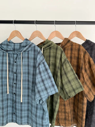 Check oversized short-sleeve hoodie