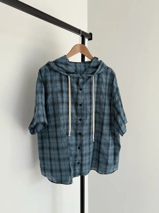 Check oversized short-sleeve hoodie