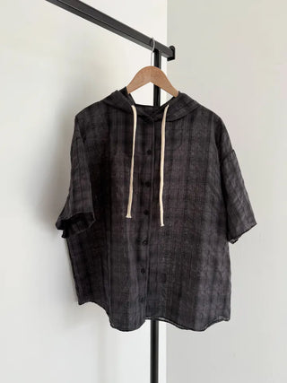 Check oversized short-sleeve hoodie