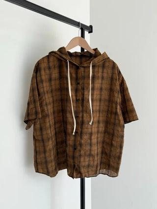 Check oversized short-sleeve hoodie