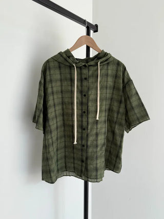 Check oversized short-sleeve hoodie