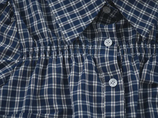 Vintage Puff Shirred Short Sleeve Check Blouse