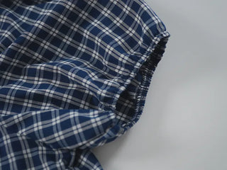 Vintage Puff Shirred Short Sleeve Check Blouse